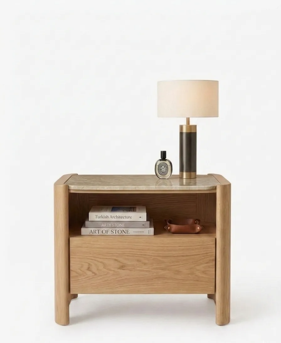 The Curved Travertine Open-Shelf Nightstand ( Set of two )