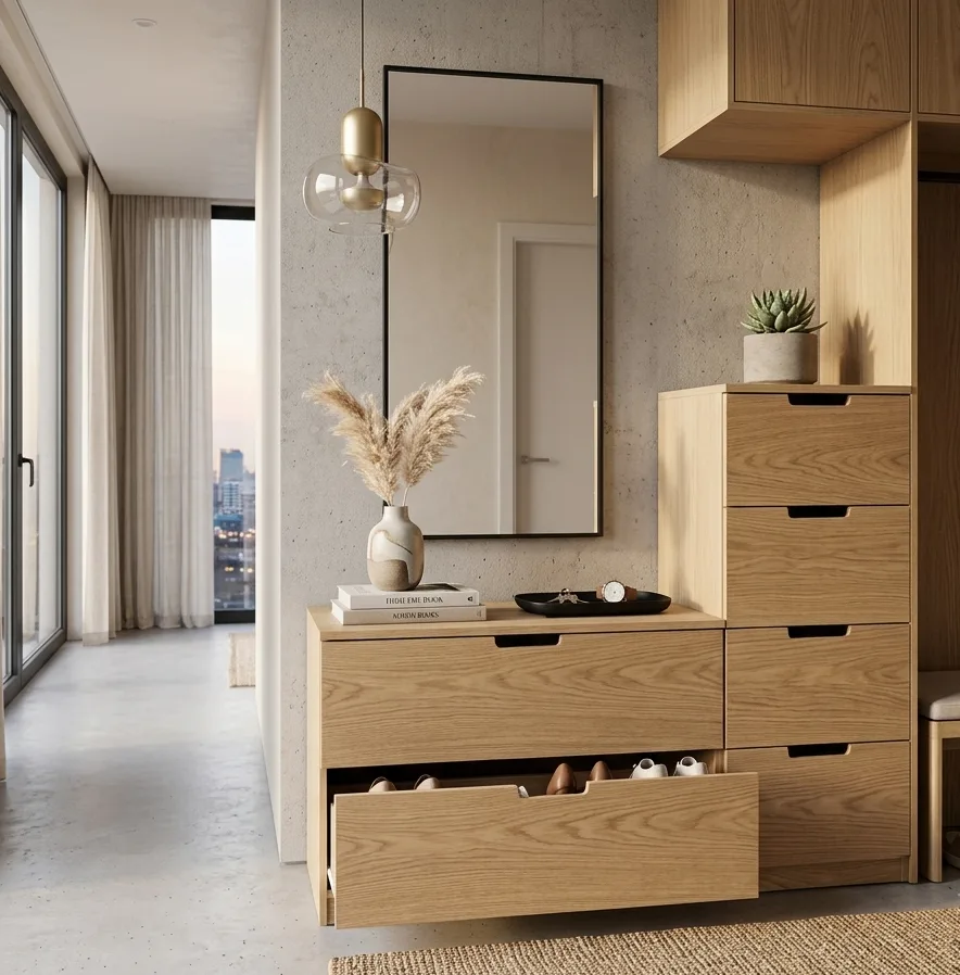 Modern Multi-Tiered Modular Wooden Shoe Cabinet & Entryway Organizer
