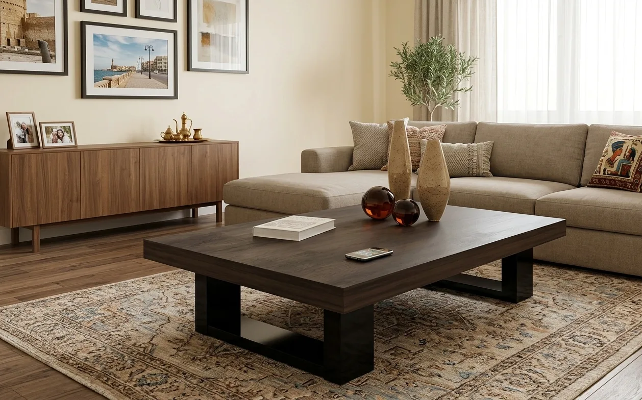 Modern Low-Profile Rectangular Coffee Table with Heavy Sled Legs