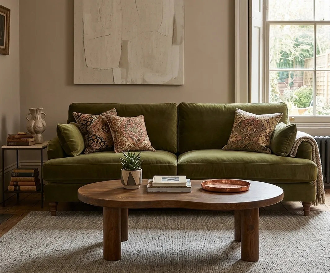 Modern Organic Bean-Shaped Wooden Coffee Table with Cylindrical Legs