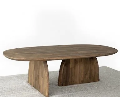 Modern Oval Wooden Coffee Table with Sculptural Arch Pedestal Base