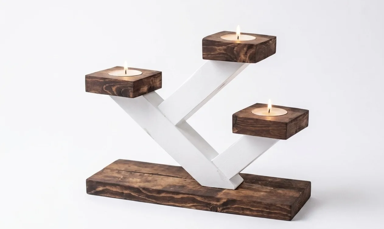 Modern Branch-Inspired Tiered 3-Tealight Wooden Candle Holder Centerpiece