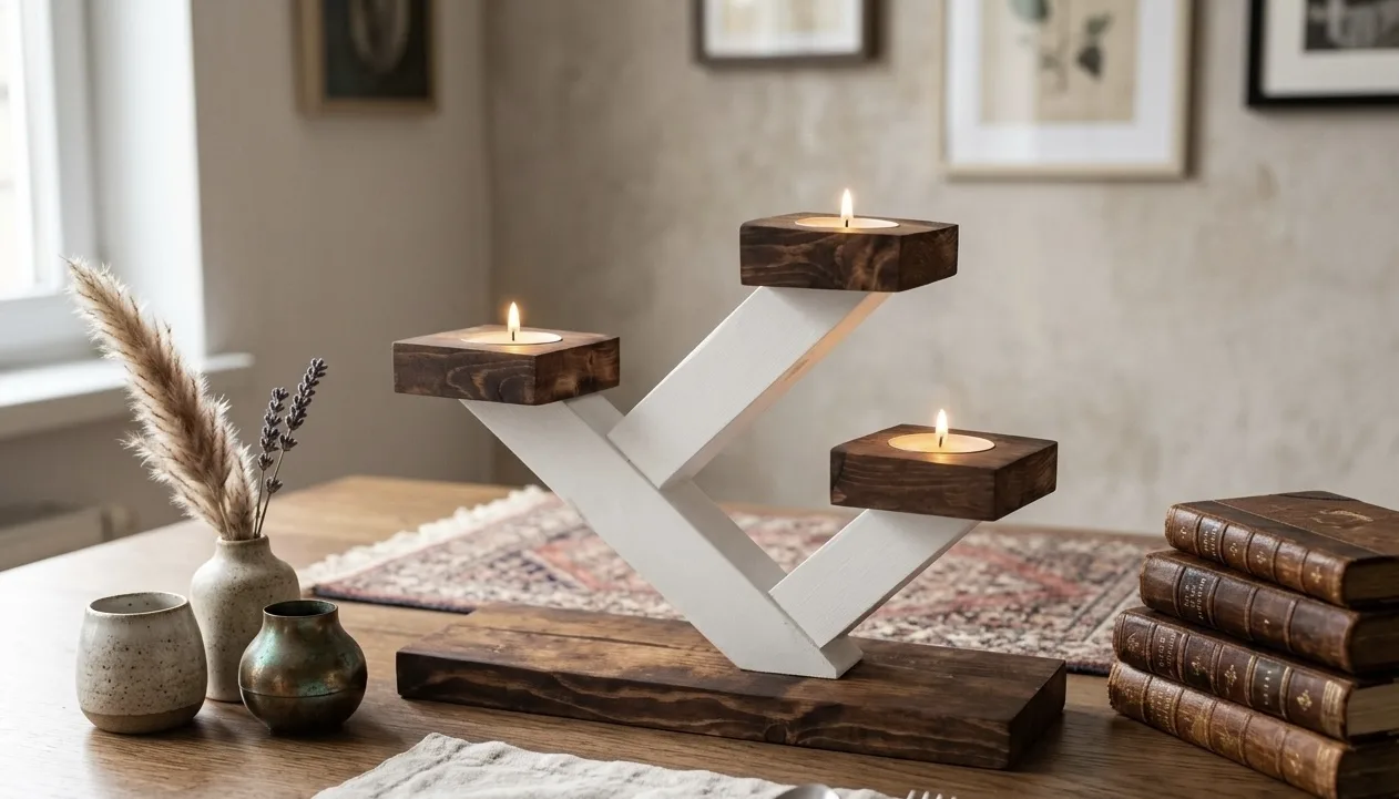 Modern Branch-Inspired Tiered 3-Tealight Wooden Candle Holder Centerpiece