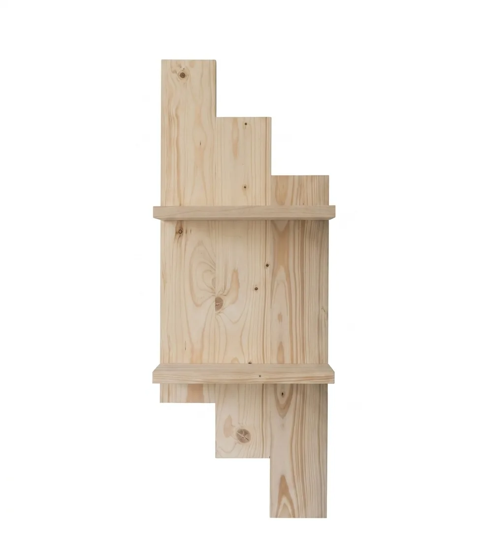 Minimalist Stepped Backboard Natural Pine 2-Tier Floating Wall Shelf