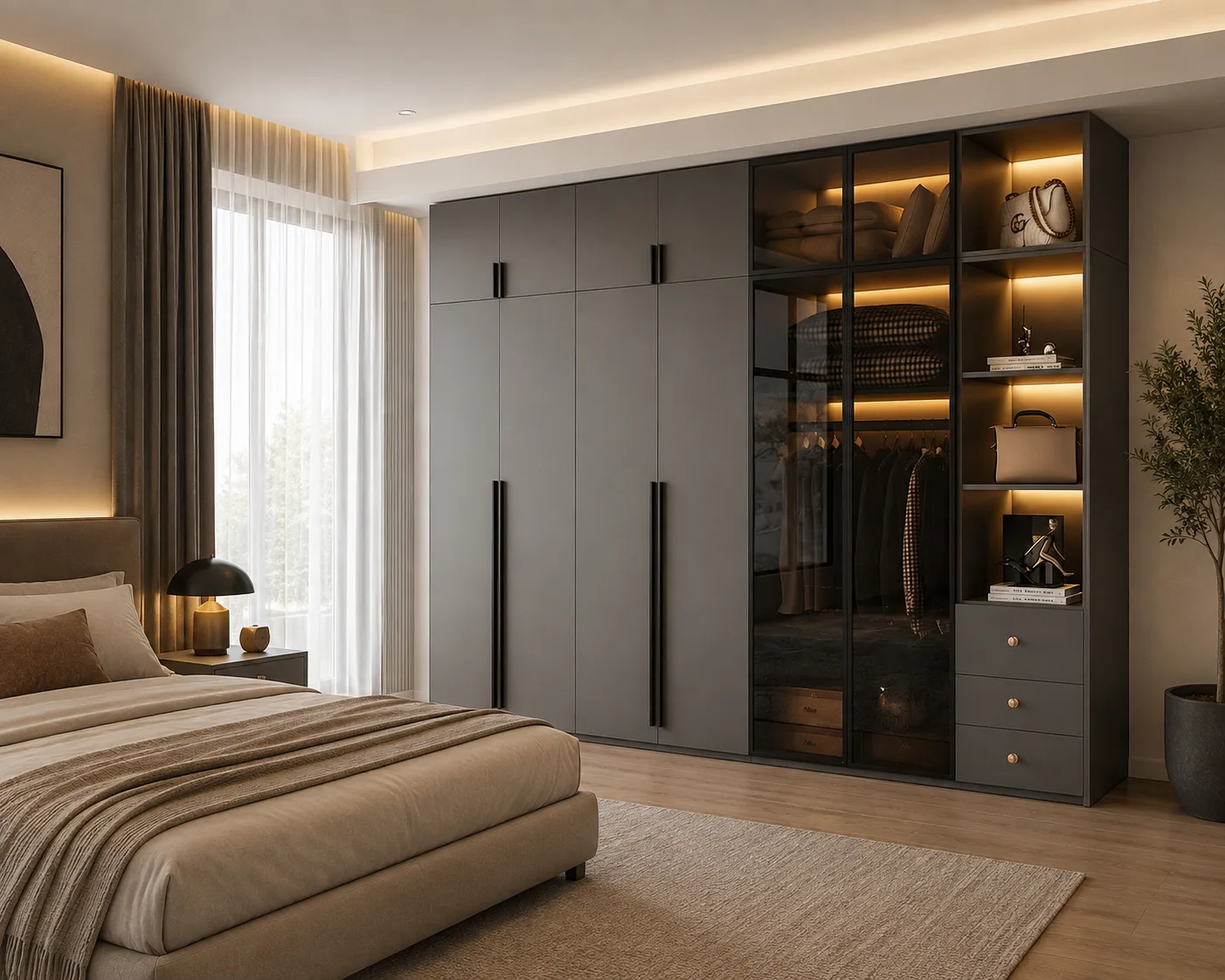Noir Half-Display Wardrobe