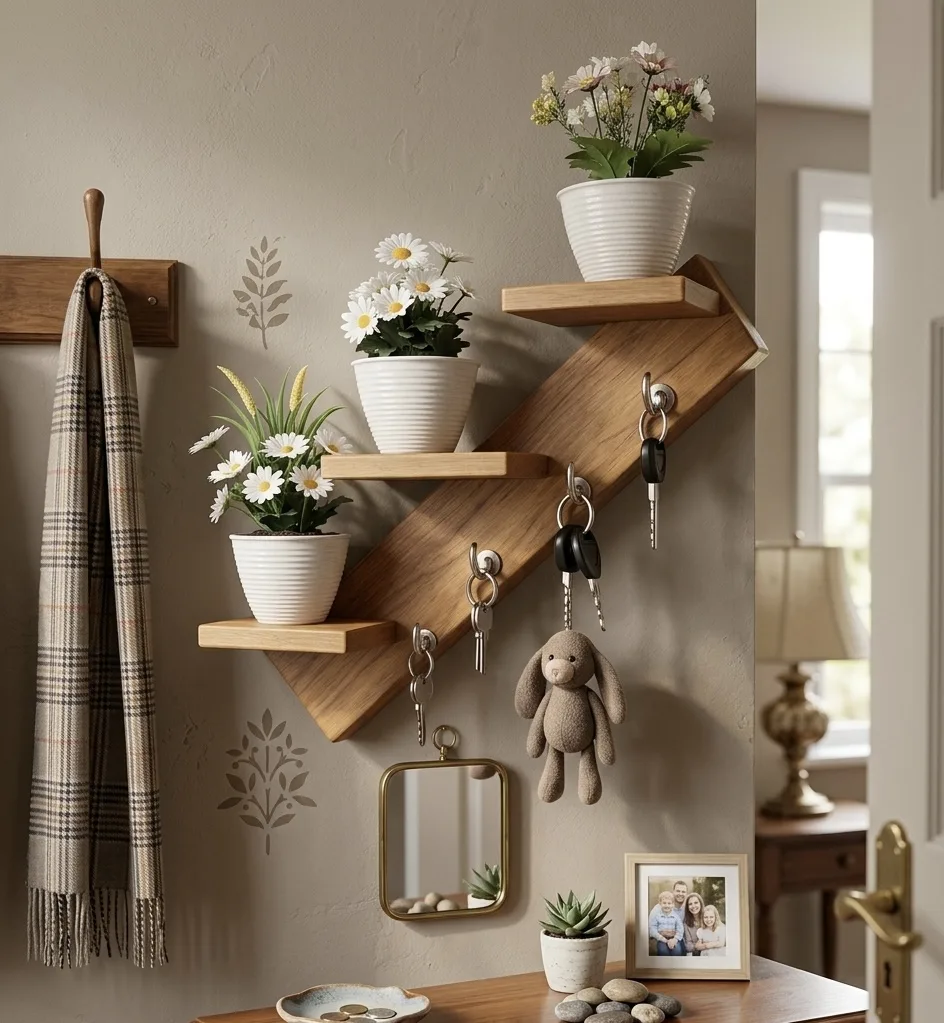 The Linear Groove Wall-Mounted Key Holder & Mail Shelf