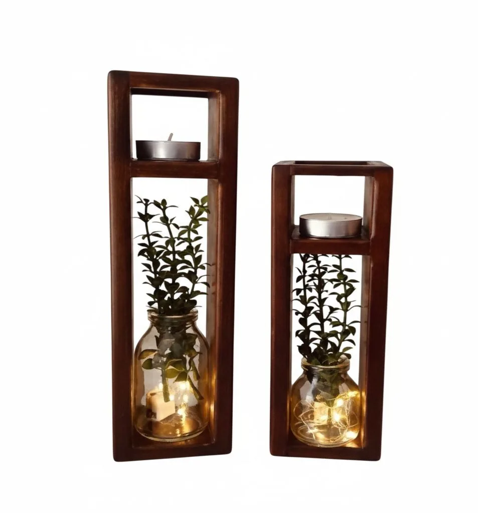 Modern Wooden Candle Holder Set