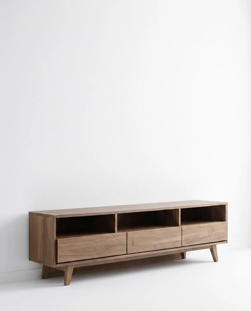 Mid-Century Modern Low-Profile TV Unit – Triple Drawer Media Stand