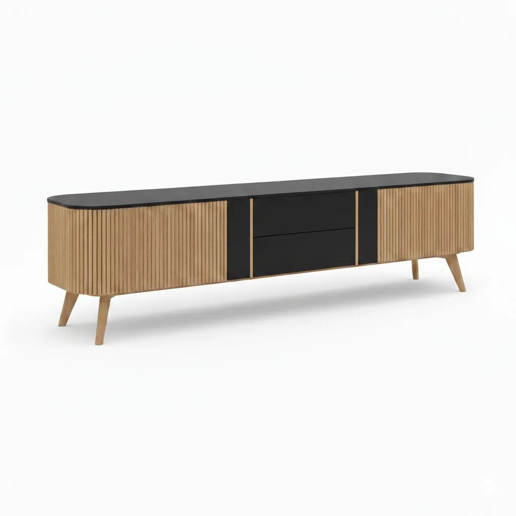 Fluted Ellipse TV Unit – Modern Textured Media Console