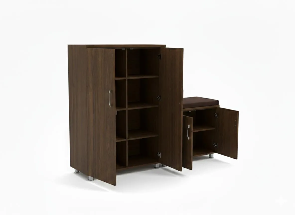 Entryway Harmony Shoe Cabinet & Padded Seating Bench Set
