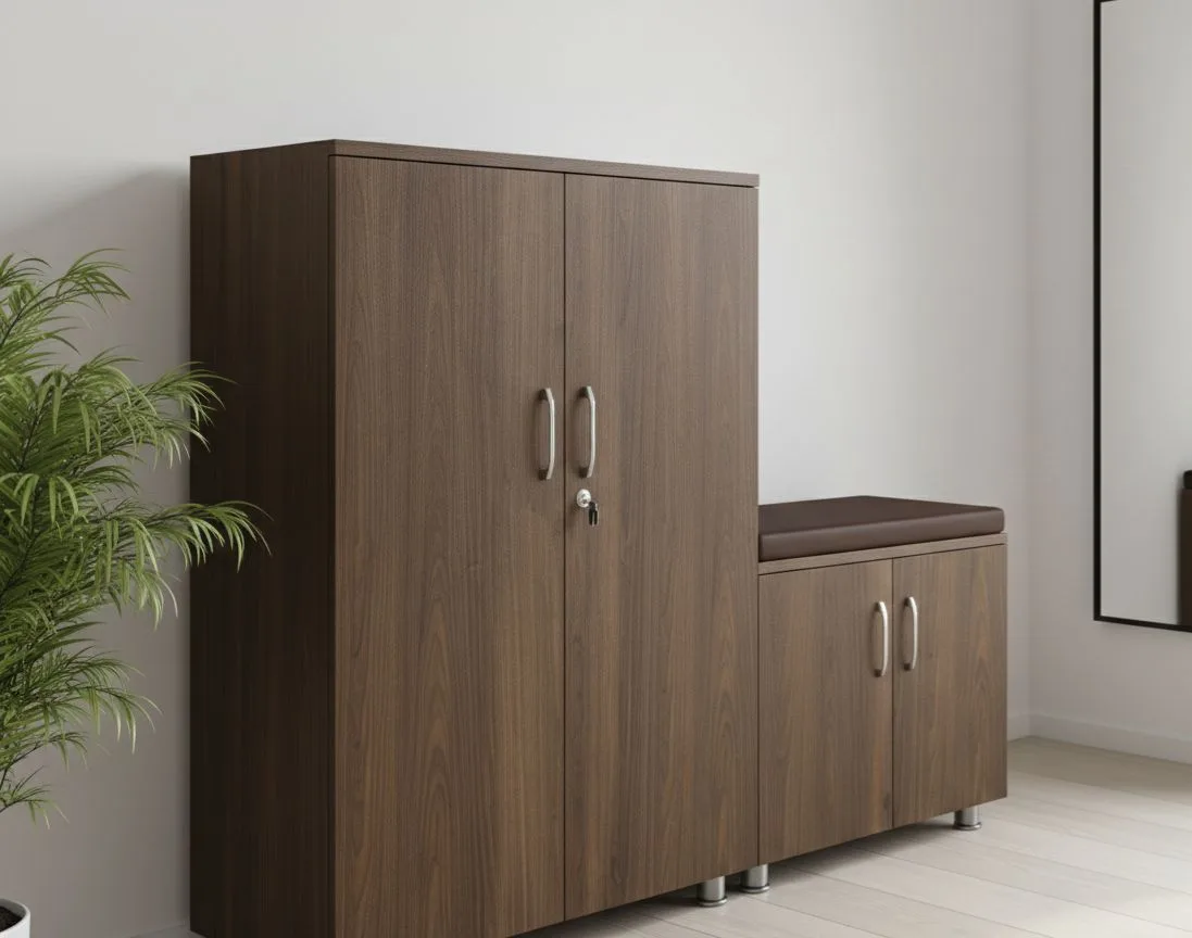 Entryway Harmony Shoe Cabinet & Padded Seating Bench Set