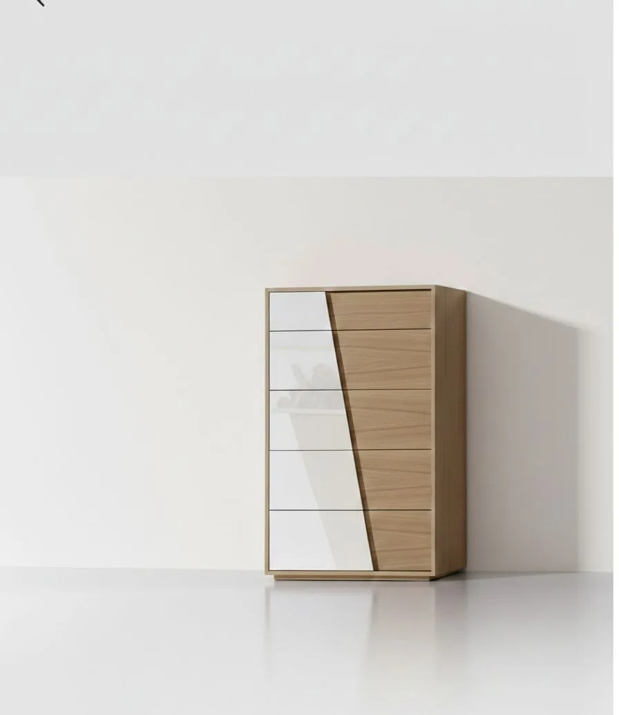 Geometric Ridge Dresser – Modern 5-Drawer Asymmetrical Chest