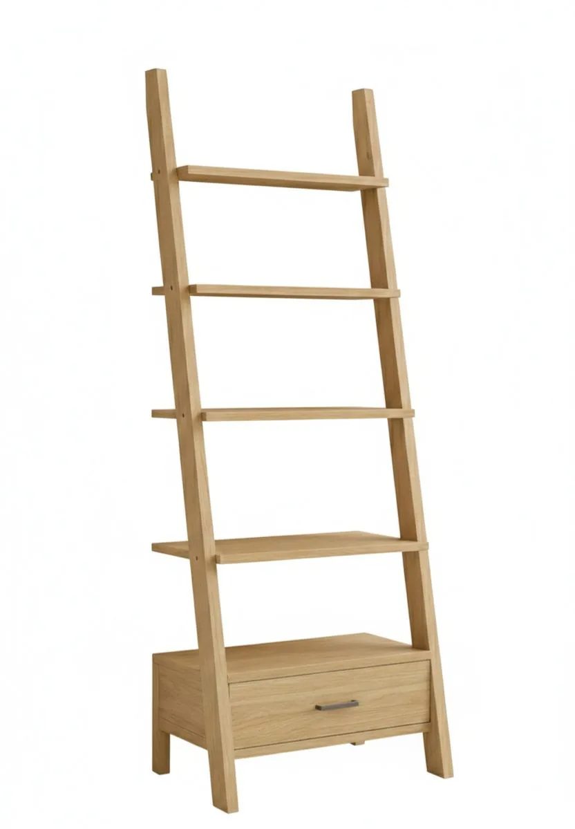 The Nordic Elevation Ladder Shelf with Integrated Storage Drawer